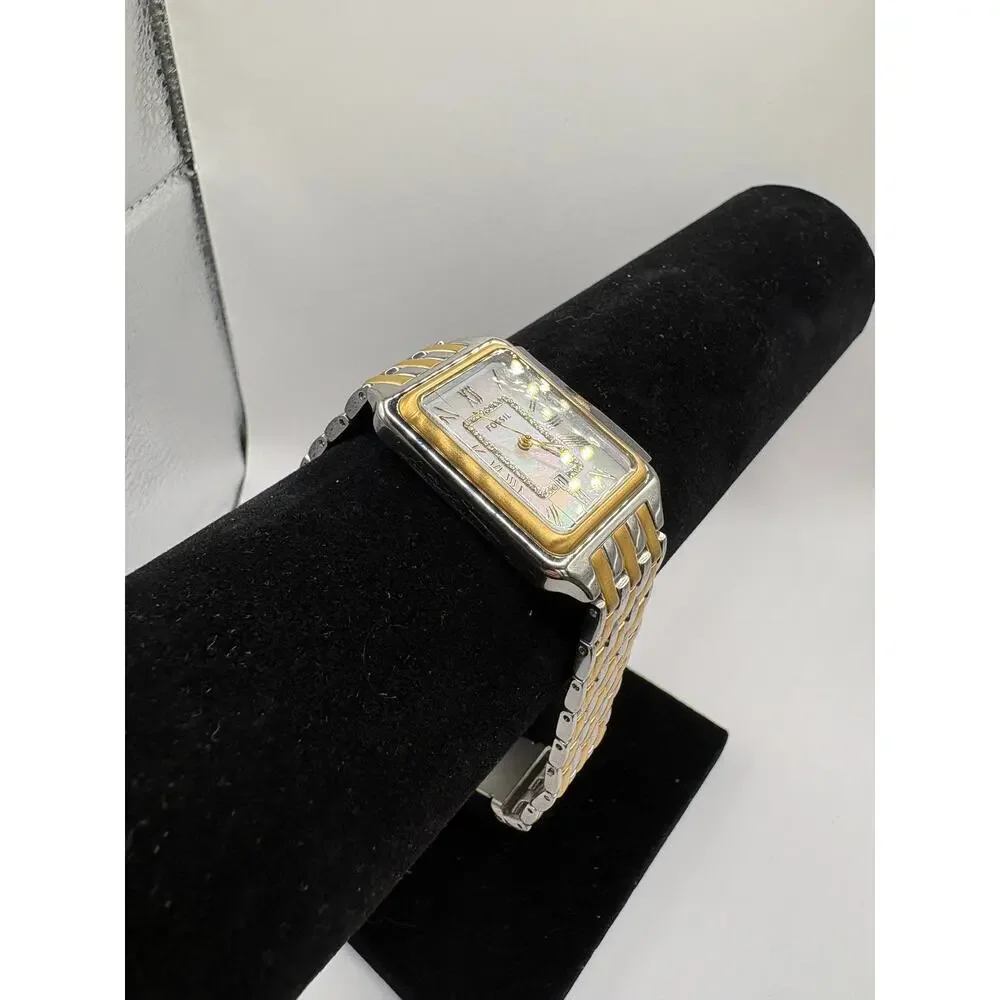 Fossil Es5305 Women's Two Tone Rectangular Crystal Watch New With Tags